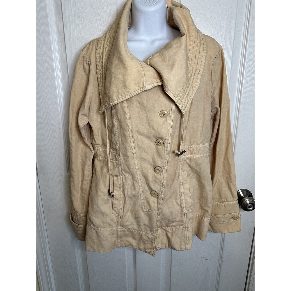 Sundance Womens Every Angle Linen Blend Jacket Size M Beige Button Up Outerwear